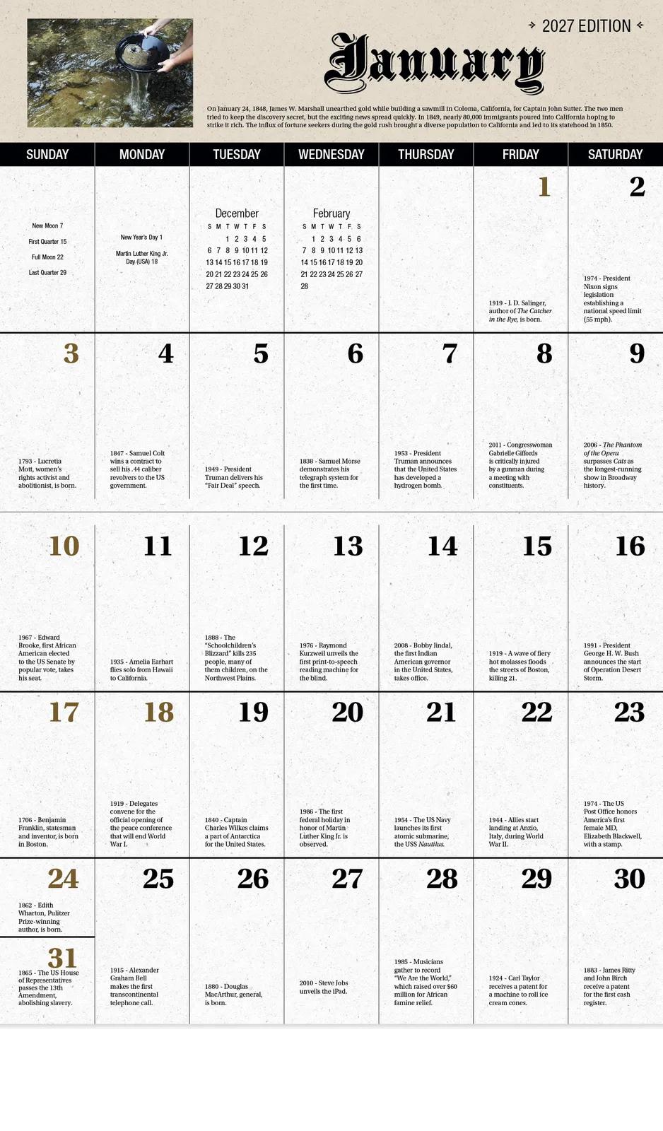 Daily History Wall Calendar Stapled FSC Paper - 19 x 11 in - product view 5