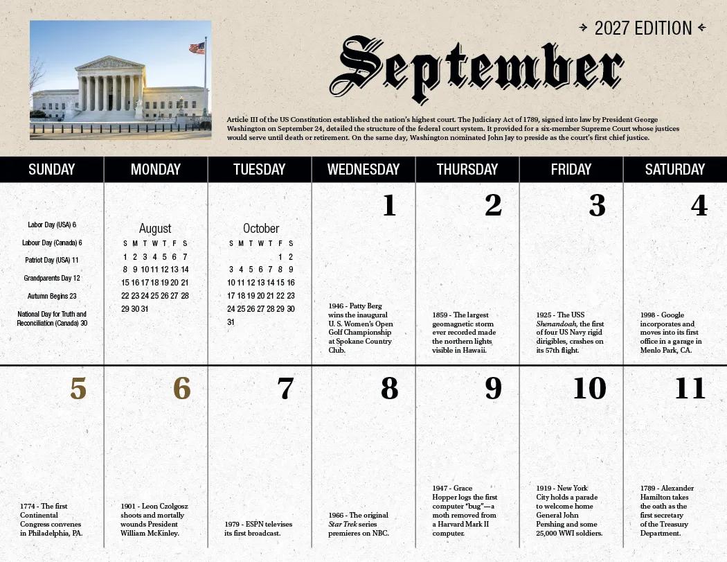 Daily History Wall Calendar Stapled FSC Paper - 19 x 11 in - product view 15
