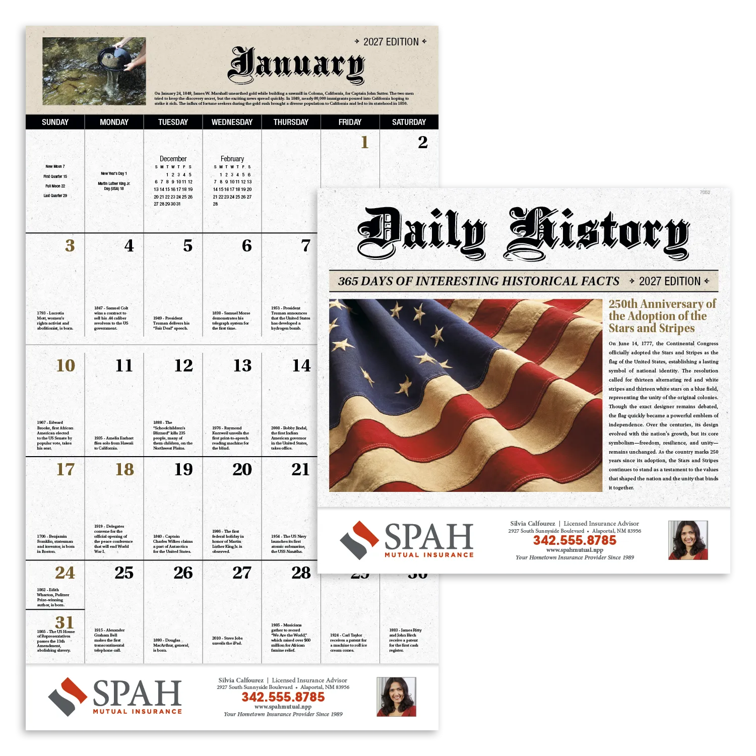 Daily History Wall Calendar Stapled FSC Paper - 19 x 11 in - product view 19