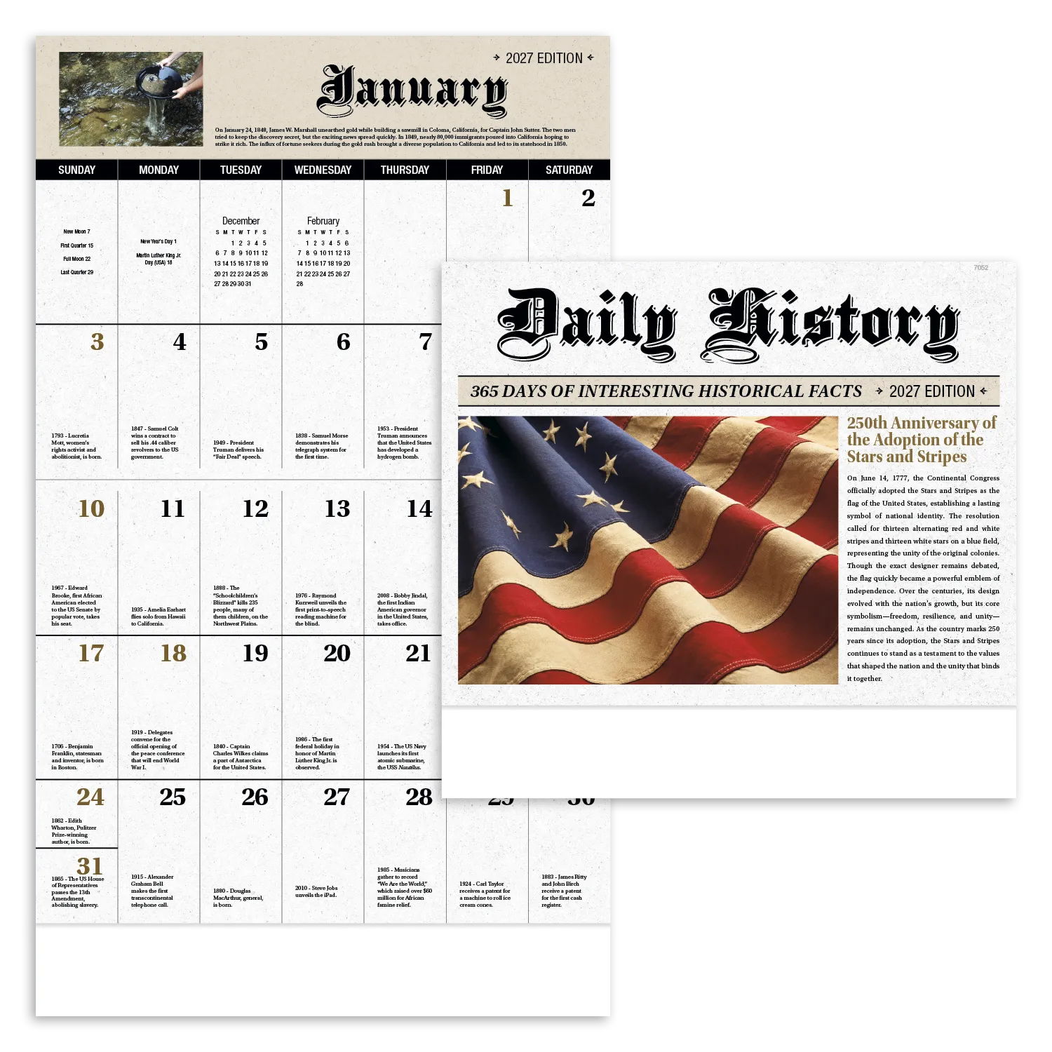 Daily History Wall Calendar Stapled FSC Paper - 19 x 11 in - product view 20