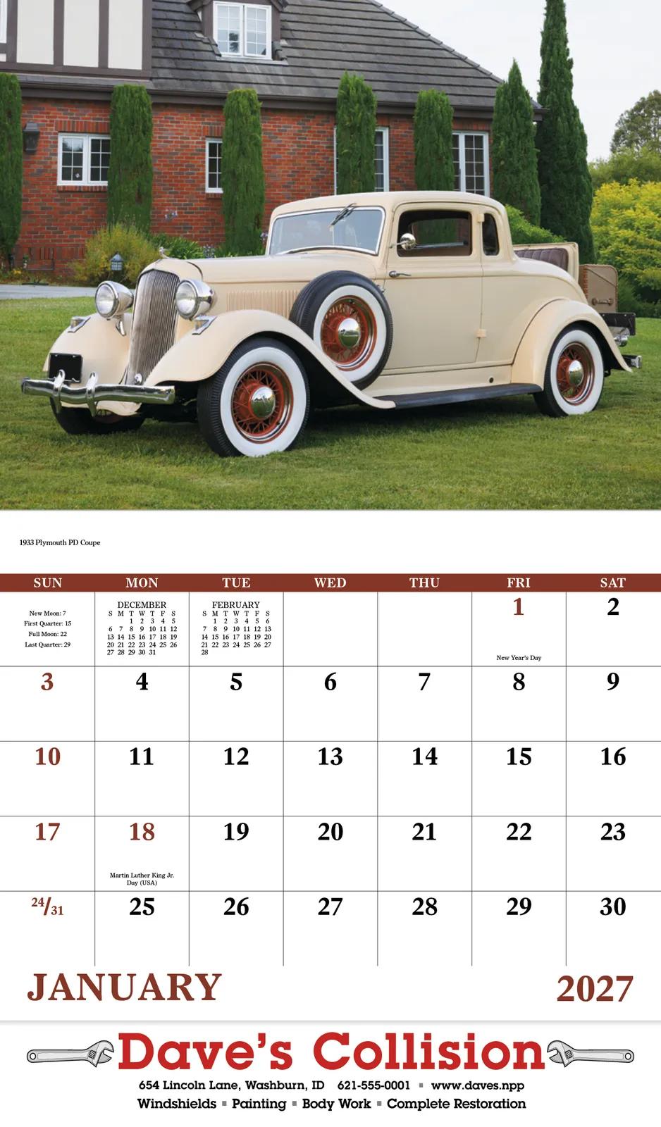 Antique Autos Wall Calendar Stapled FSC Paper - 19 x 11 in - product view 4