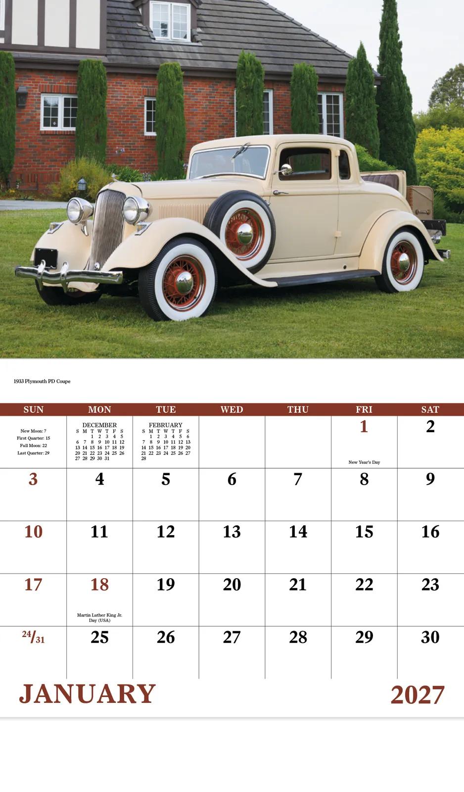 Antique Autos Wall Calendar Stapled FSC Paper - 19 x 11 in - product view 5