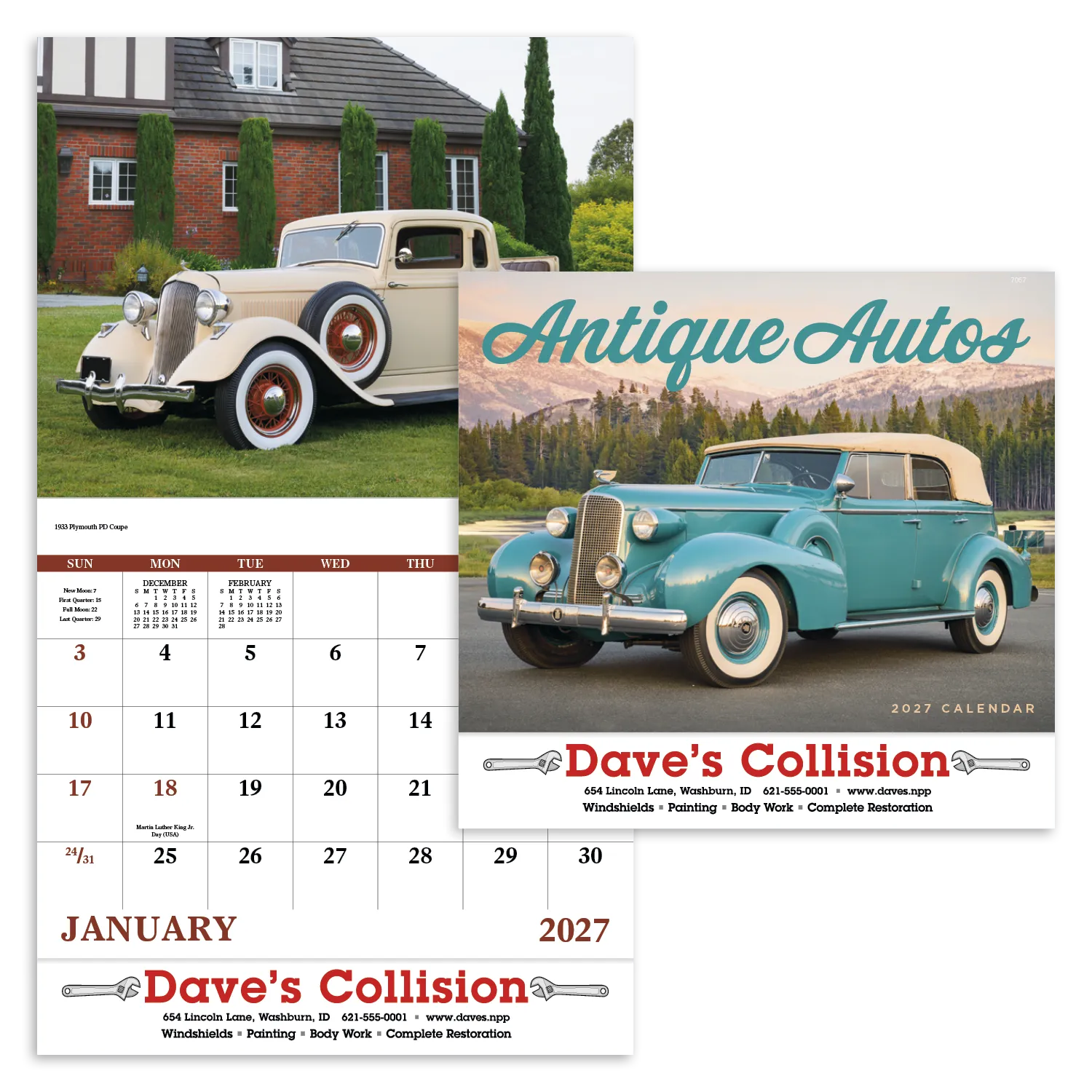 Antique Autos Wall Calendar Stapled FSC Paper - 19 x 11 in - product view 19