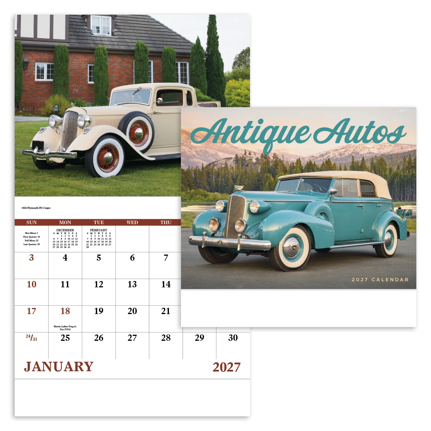 Antique Autos Wall Calendar Stapled FSC Paper - 19 x 11 in - product view 20