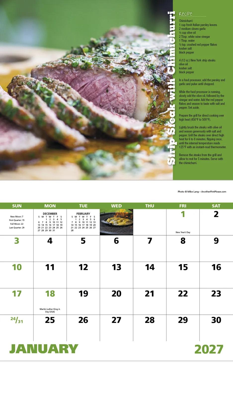 Grilling Wall Calendar with Recipes Stapled - 19 x 11 in - product view 5