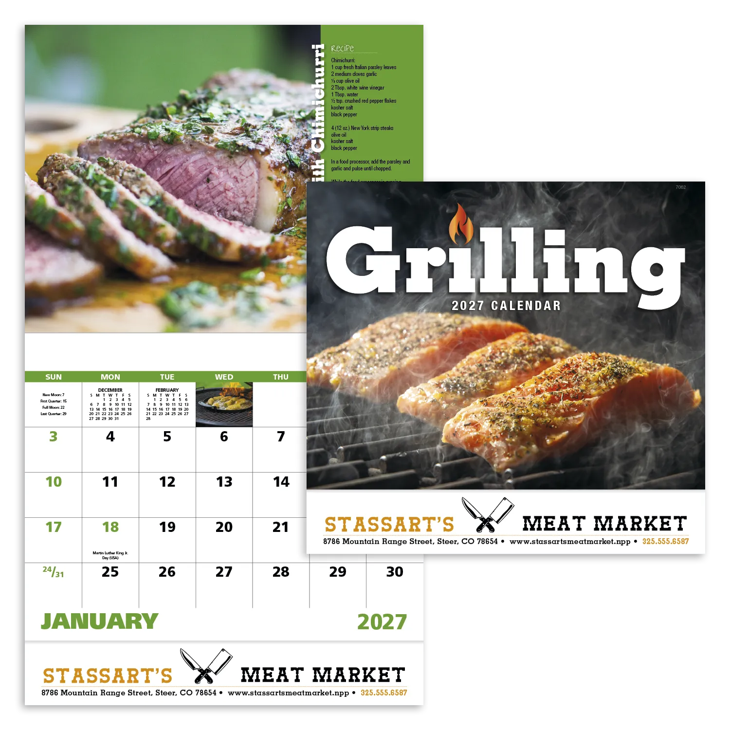 Grilling Wall Calendar with Recipes Stapled - 19 x 11 in - product view 19