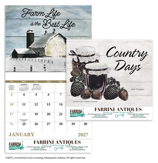Country Days Wall Calendar Stapled FSC Paper - 19 x 11 in
