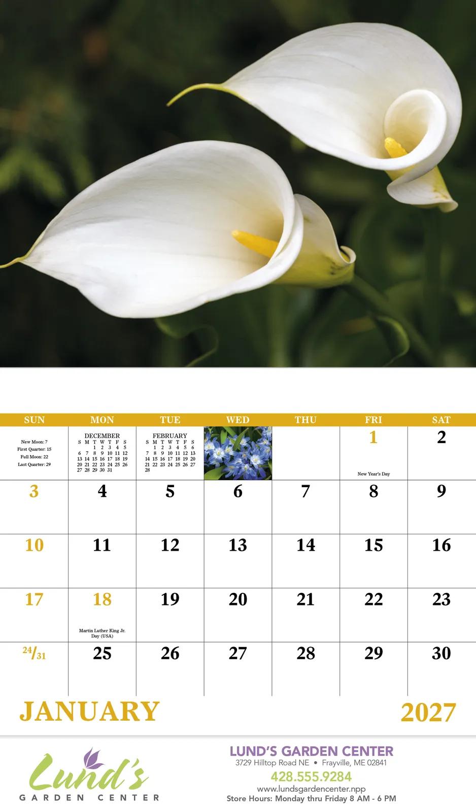 Flowers Wall Calendar Stapled FSC Paper - 19 x 11 in - product view 4
