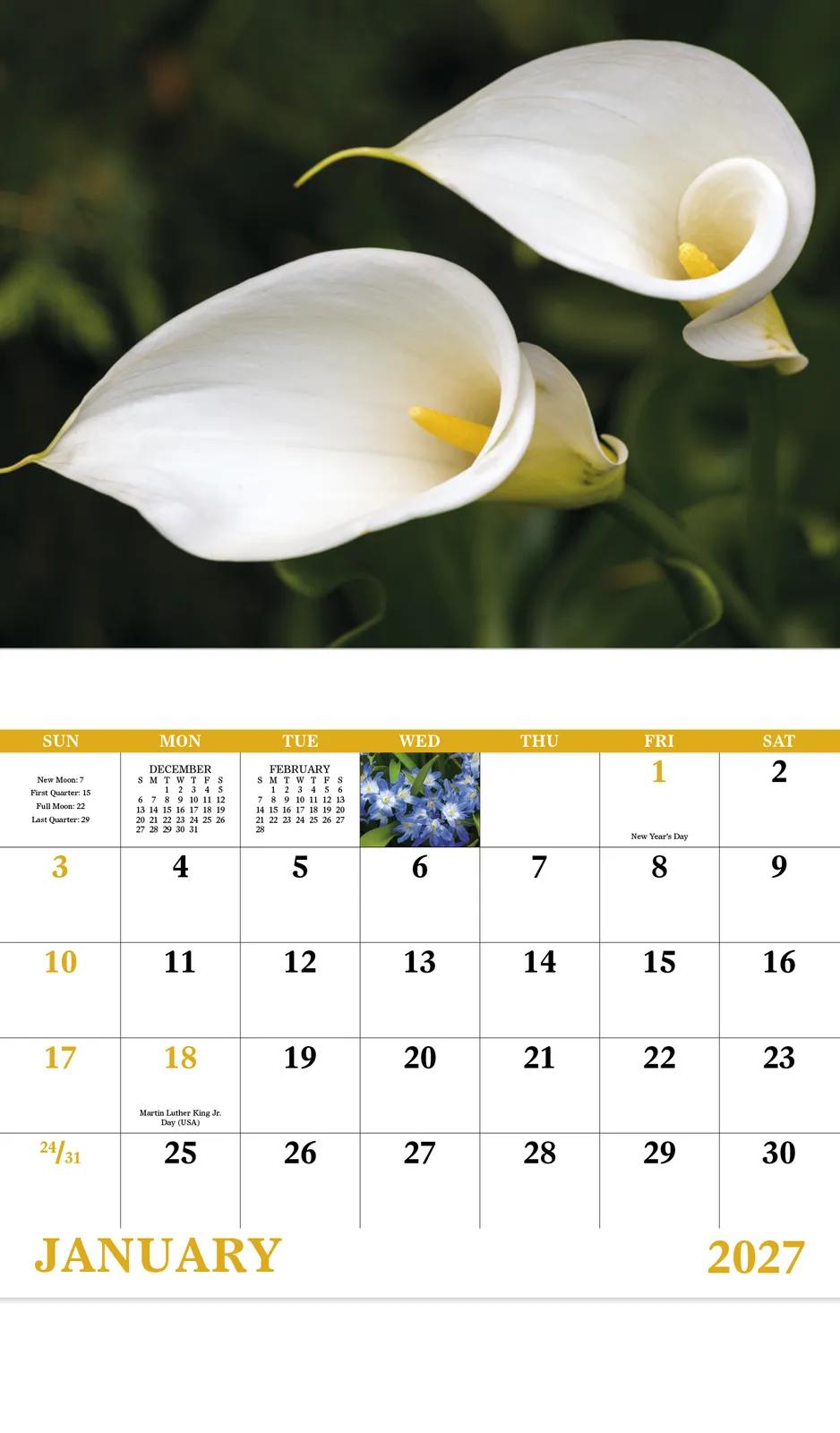 Flowers Wall Calendar Stapled FSC Paper - 19 x 11 in - product view 5