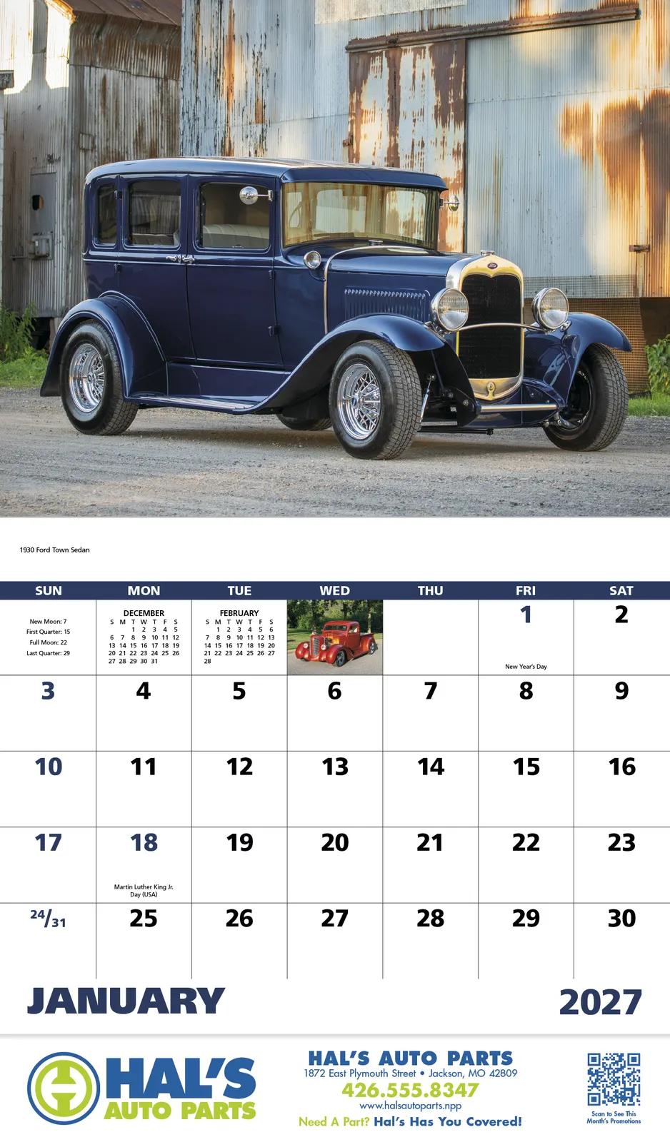 Street Rods Wall Calendar Stapled FSC Paper - 19 x 11 in - product view 3