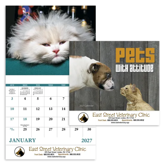 Funny Animals Wall Calendar Stapled FSC Paper - 19 x 11 in