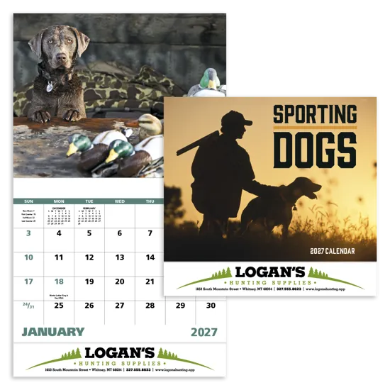 Sporting Dogs Wall Calendar Stapled FSC Paper - 19 x 11 in