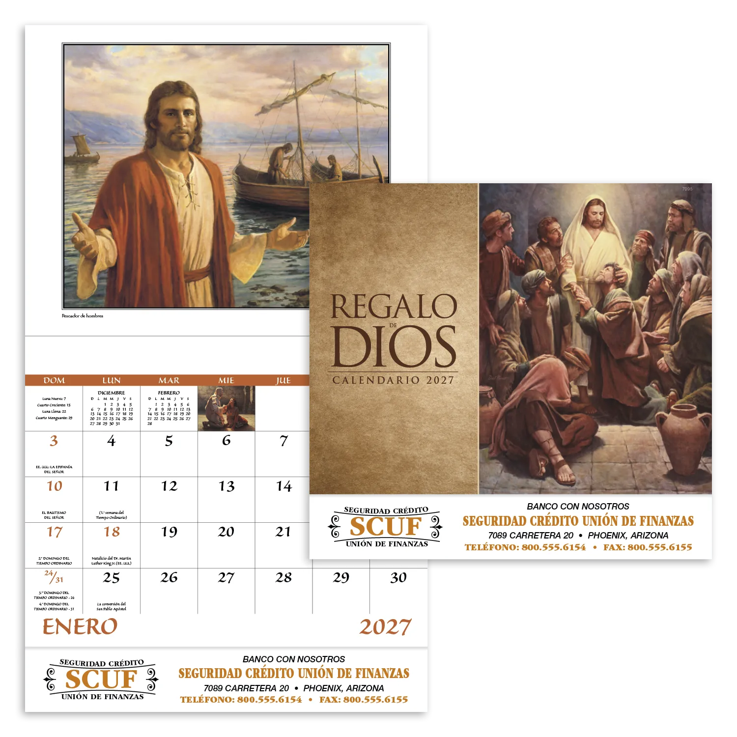 Catholic Spanish Wall Calendar Stapled FSC - 19 x 11 in - product view 19