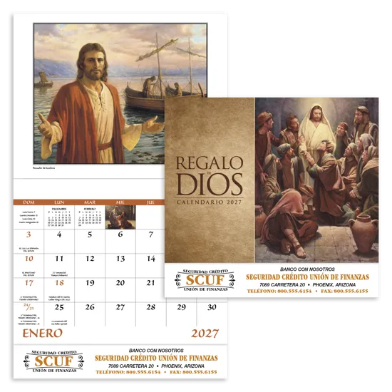 Catholic Spanish Wall Calendar Stapled FSC - 19 x 11 in
