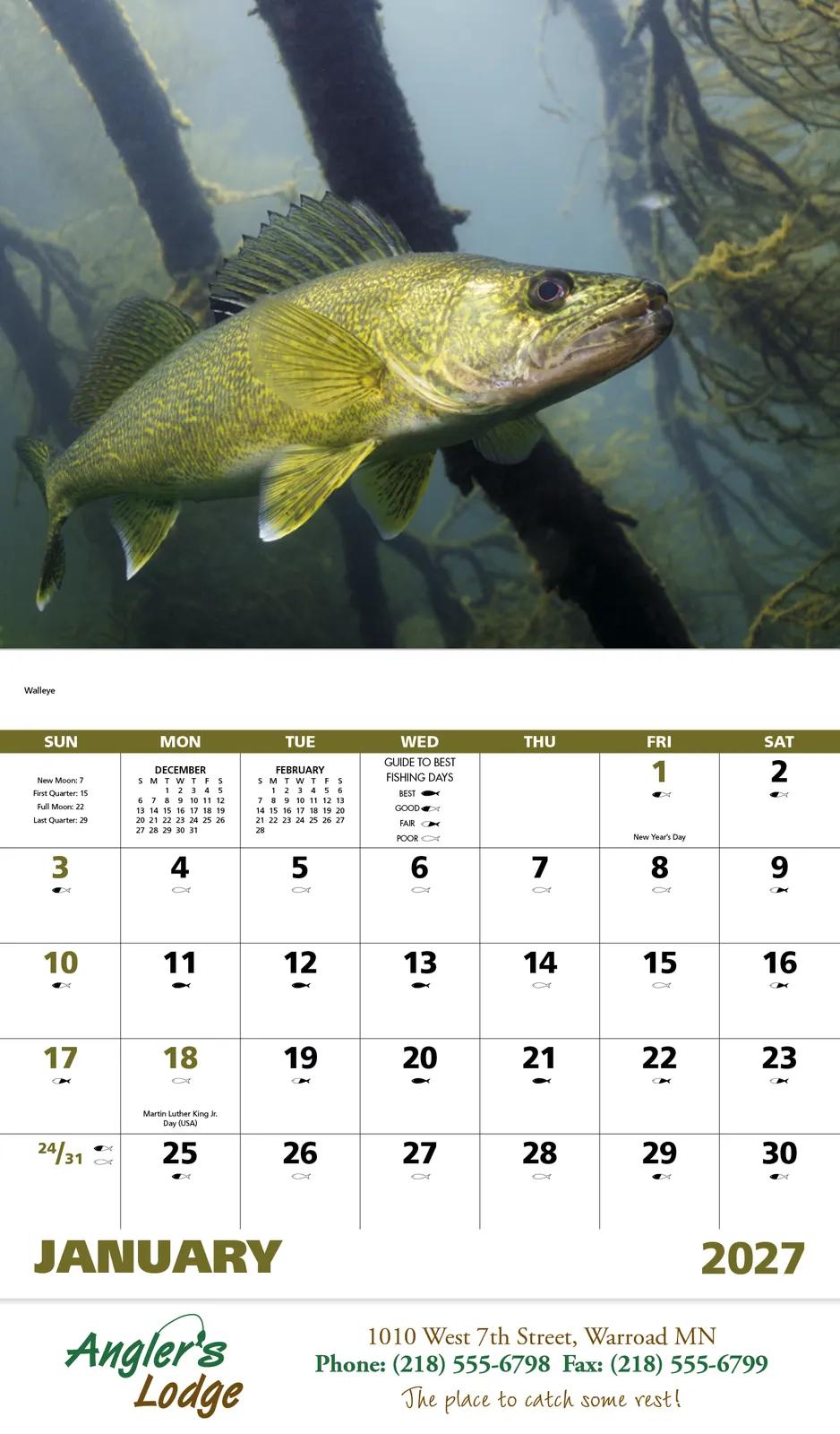 Fishing Wall Calendar Stapled FSC Paper - 19 x 11 in - product view 4