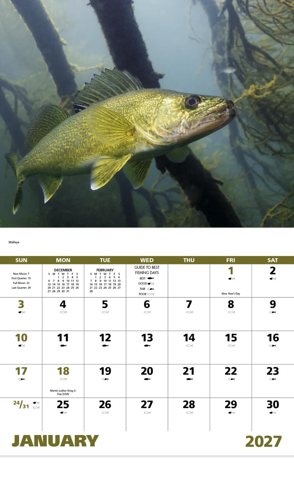 Fishing Wall Calendar Stapled FSC Paper - 19 x 11 in - product view 5