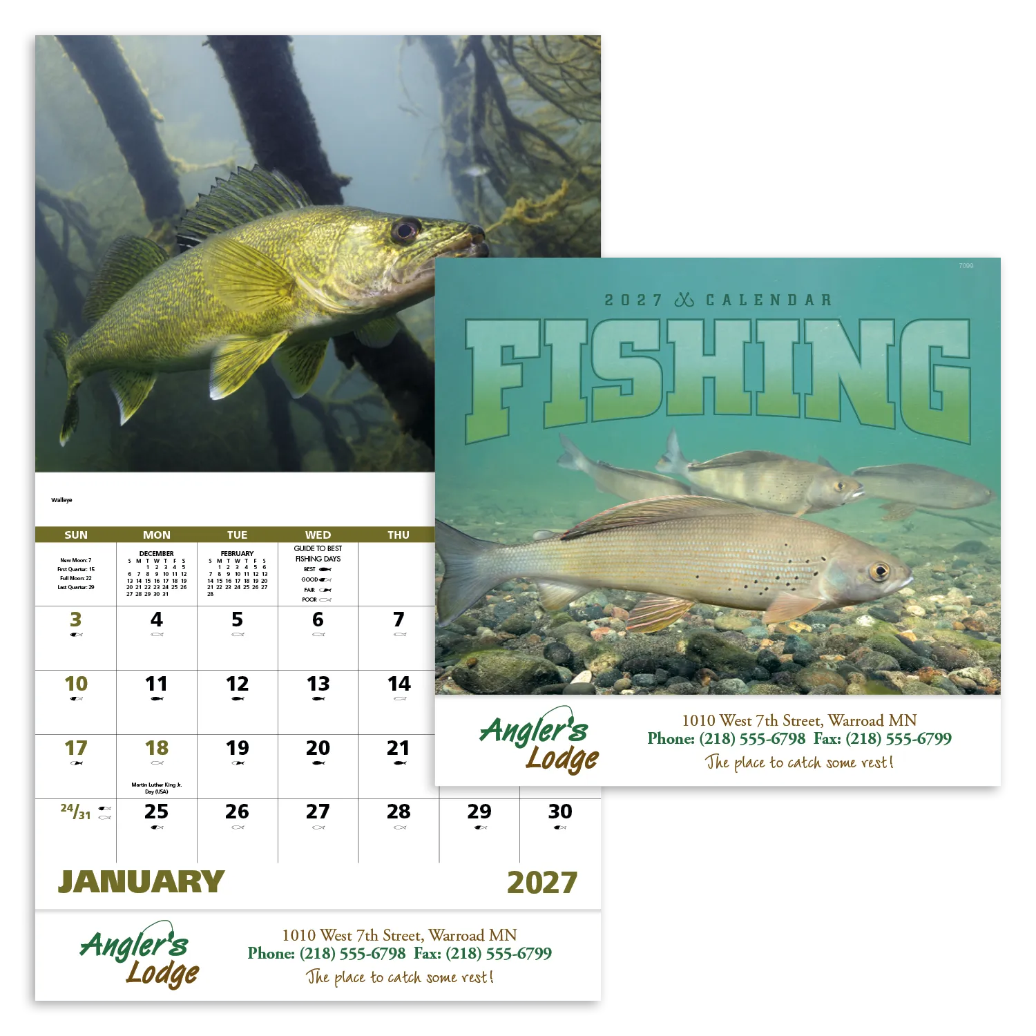 Fishing Wall Calendar Stapled FSC Paper - 19 x 11 in - product view 19