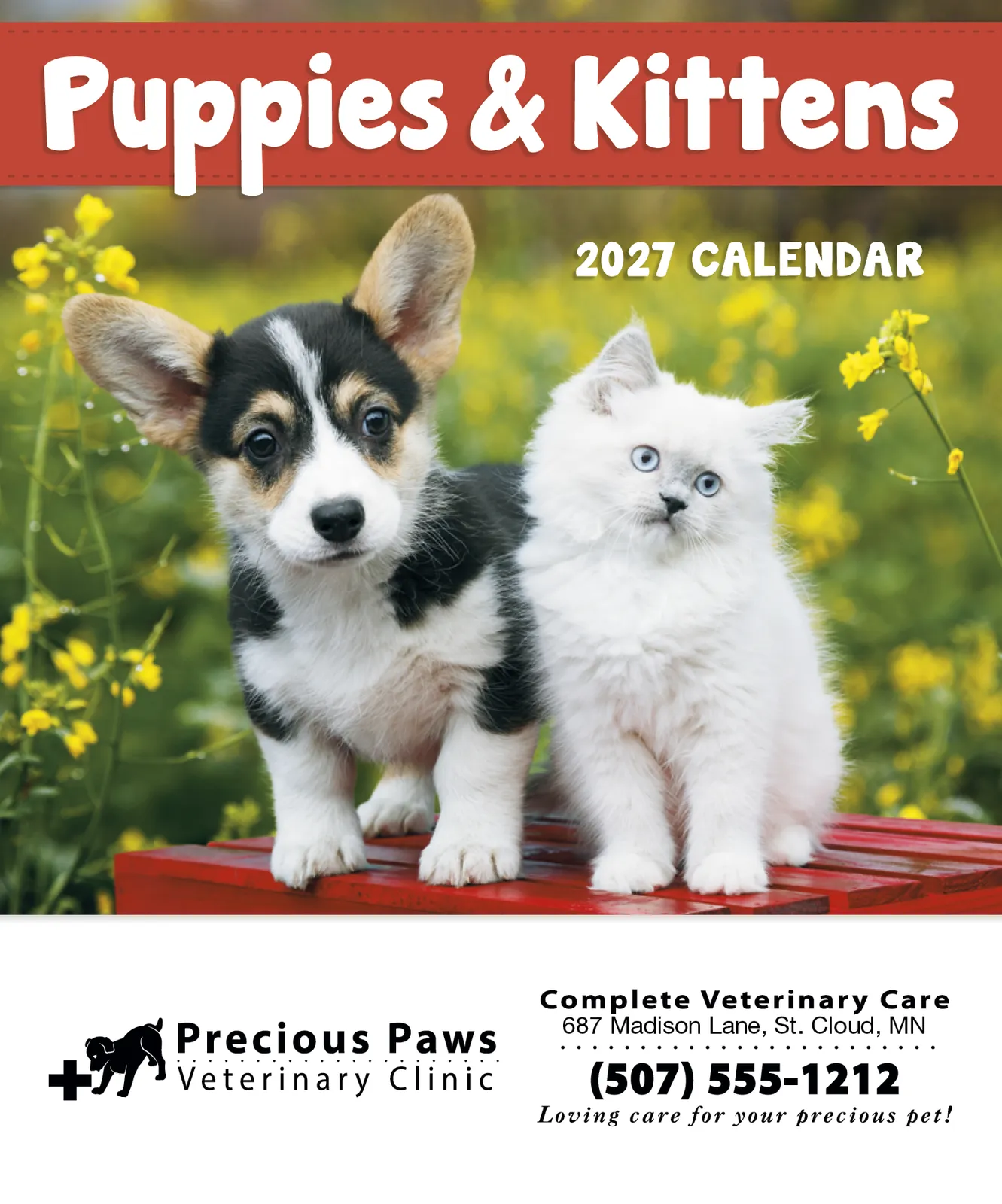 Puppies Kittens Mini Calendar FSC Gloss Paper - 12.125 x 5.75 in - product view 2