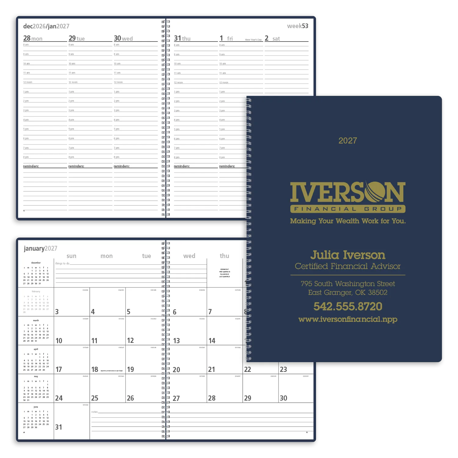 Monthly Weekly Planner Combined Leatherette - 11.31 x 17.56 in - product view 17