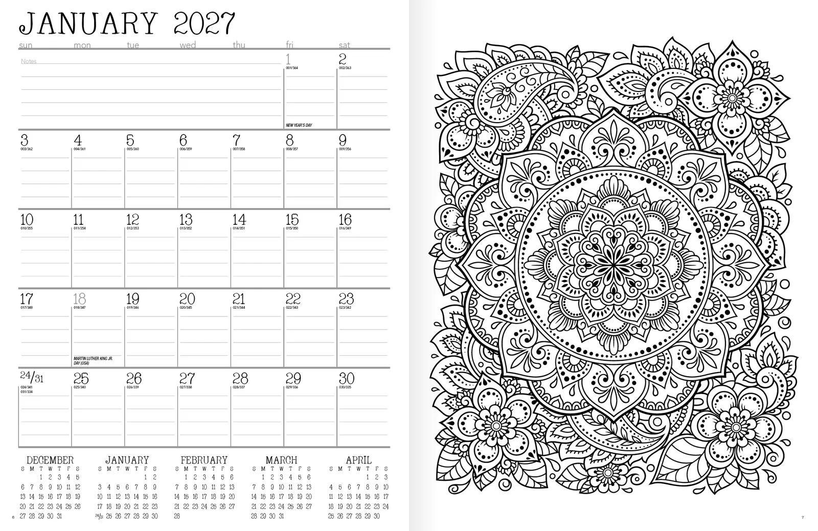 Adult Coloring Book Planner Monthly Art Pages - 10.875 x 16.75 in - product view 4
