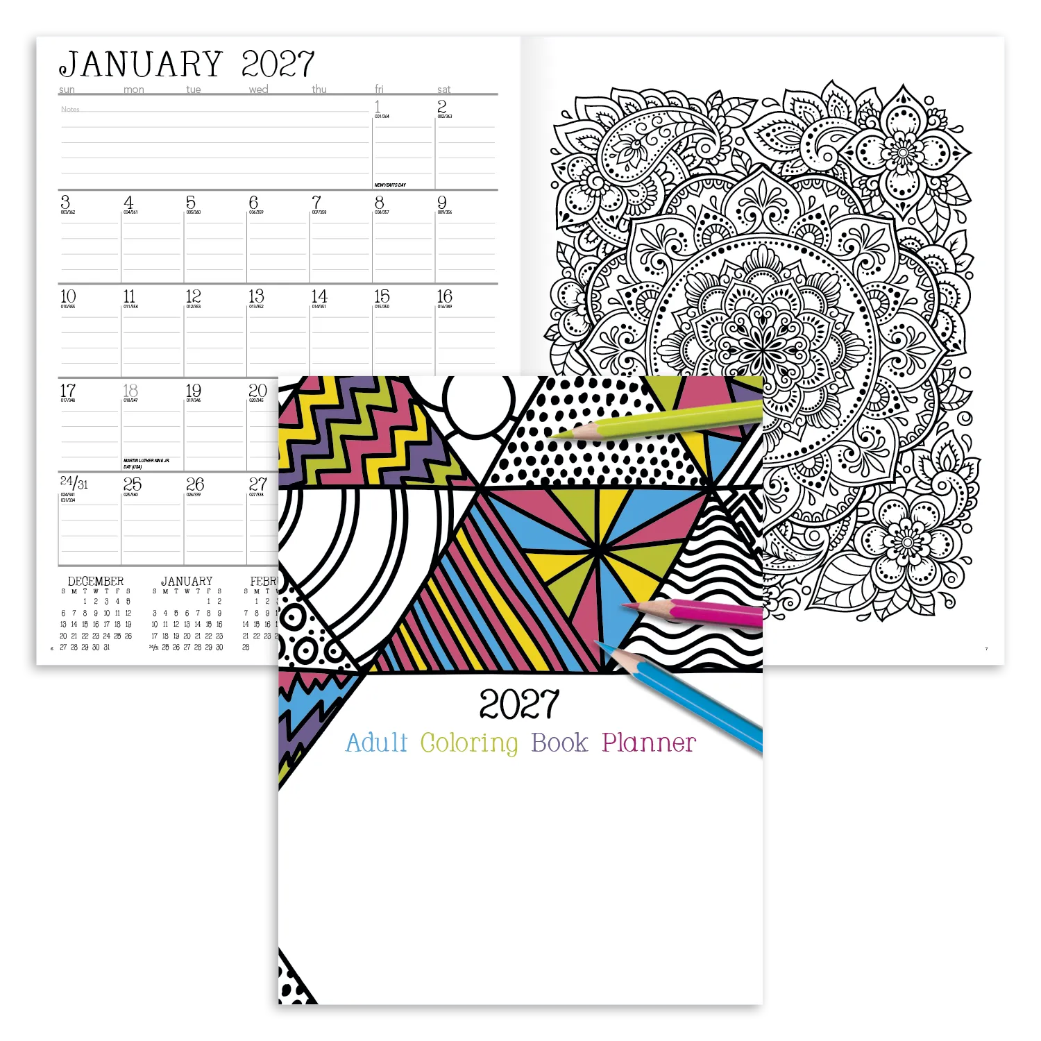 Adult Coloring Book Planner Monthly Art Pages - 10.875 x 16.75 in - product view 20
