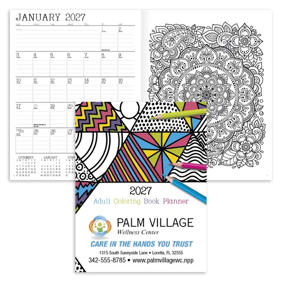 Adult Coloring Book Planner Monthly Art Pages - 10.875 x 16.75 in