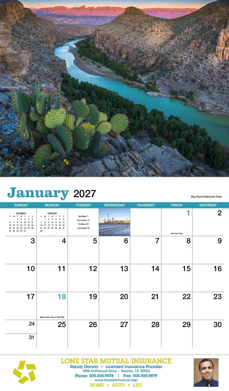 Texas Wall Calendar Lonestar State Landscapes - 19 x 11 in - product view 3