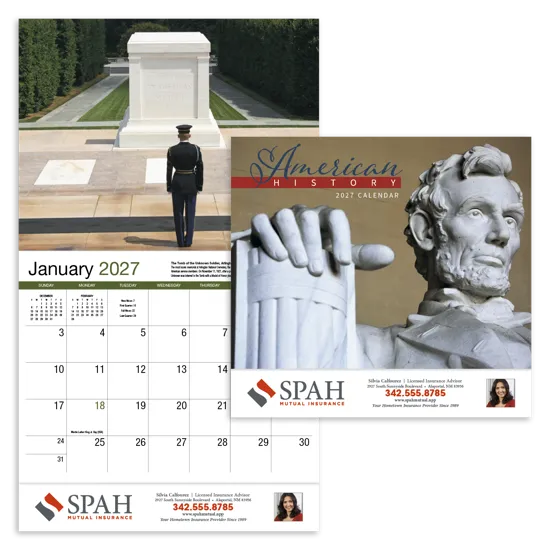 American History Wall Calendar Historical Facts - 19 x 11 in