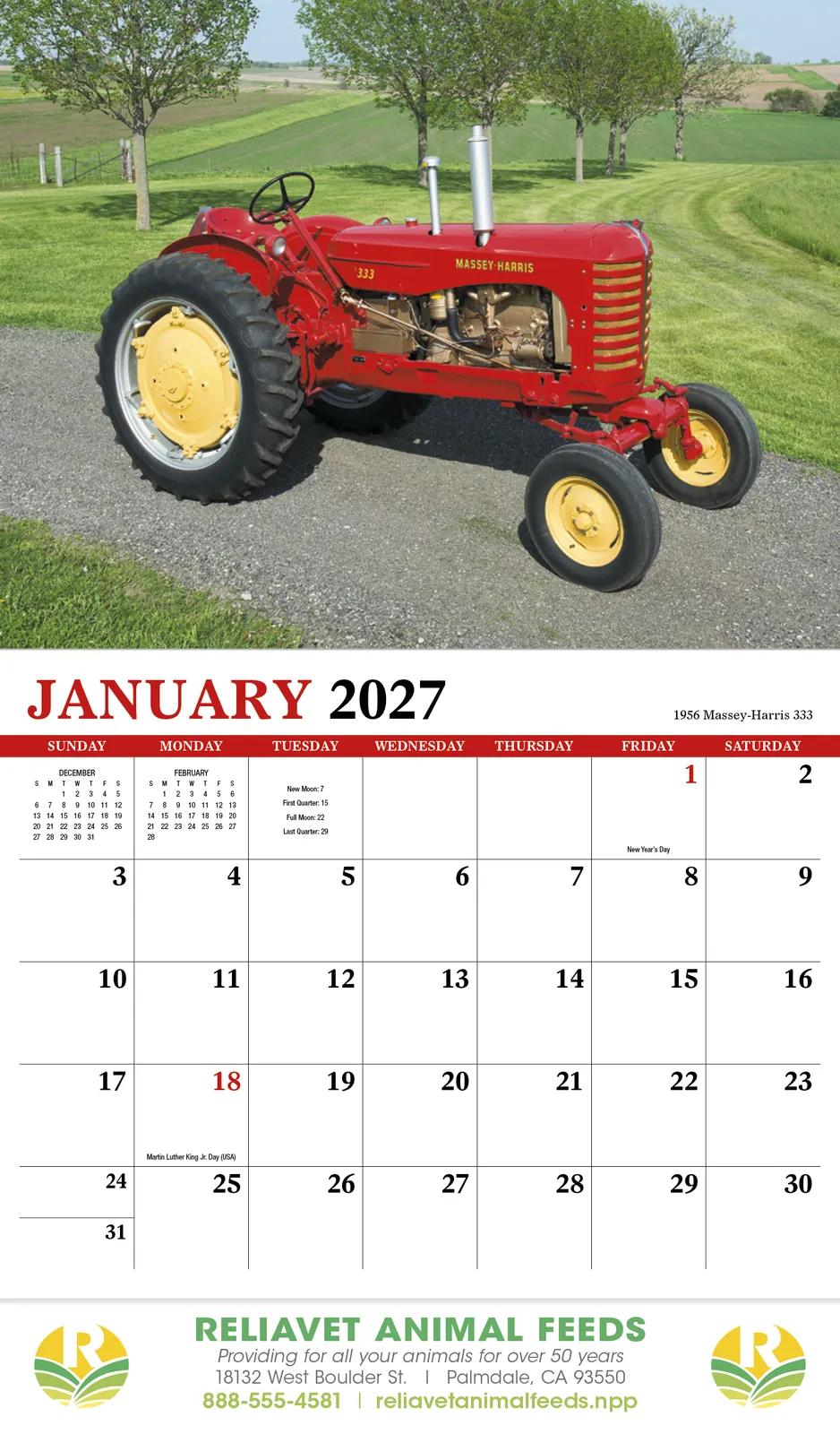 Vintage Tractors Wall Calendar Stapled FSC - 19 x 11 in - product view 3