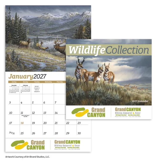 Wildlife Collection Wall Calendar Artist Stapled - 19 x 11 in