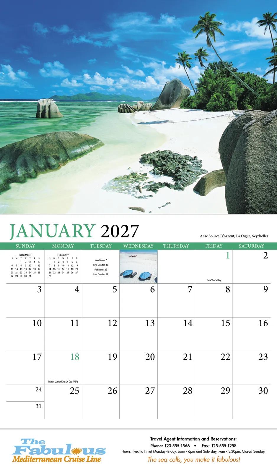 Beaches Wall Calendar Tropical Paradise FSC - 19 x 11 in - product view 4