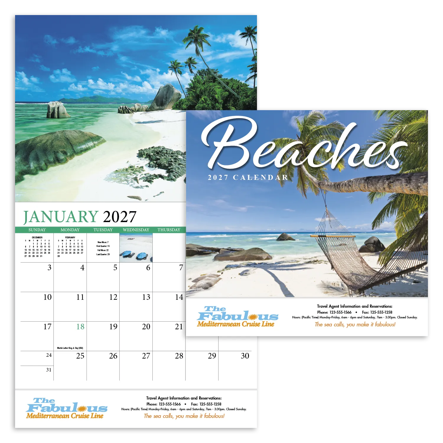 Beaches Wall Calendar Tropical Paradise FSC - 19 x 11 in - product view 19