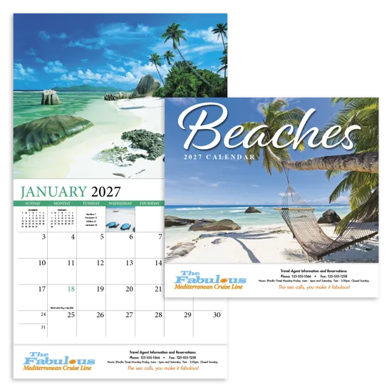 Beaches Wall Calendar Tropical Paradise FSC - 19 x 11 in