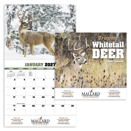 Trophy Whitetail Deer Wall Calendar Hunting - 19 x 11 in