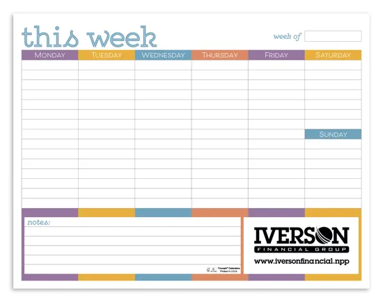 Small Weekly Desk Pad Colors Non-Dated - 11 x 8.5 in