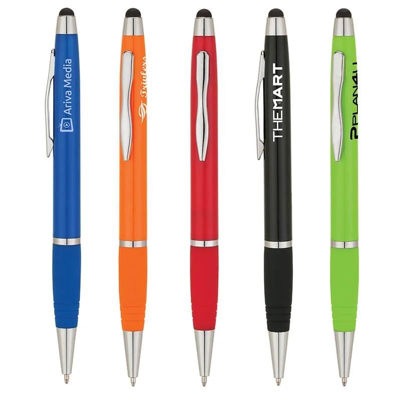 Ballpoint Pen Stylus Shiny Body Rubberized Grip - product view 2