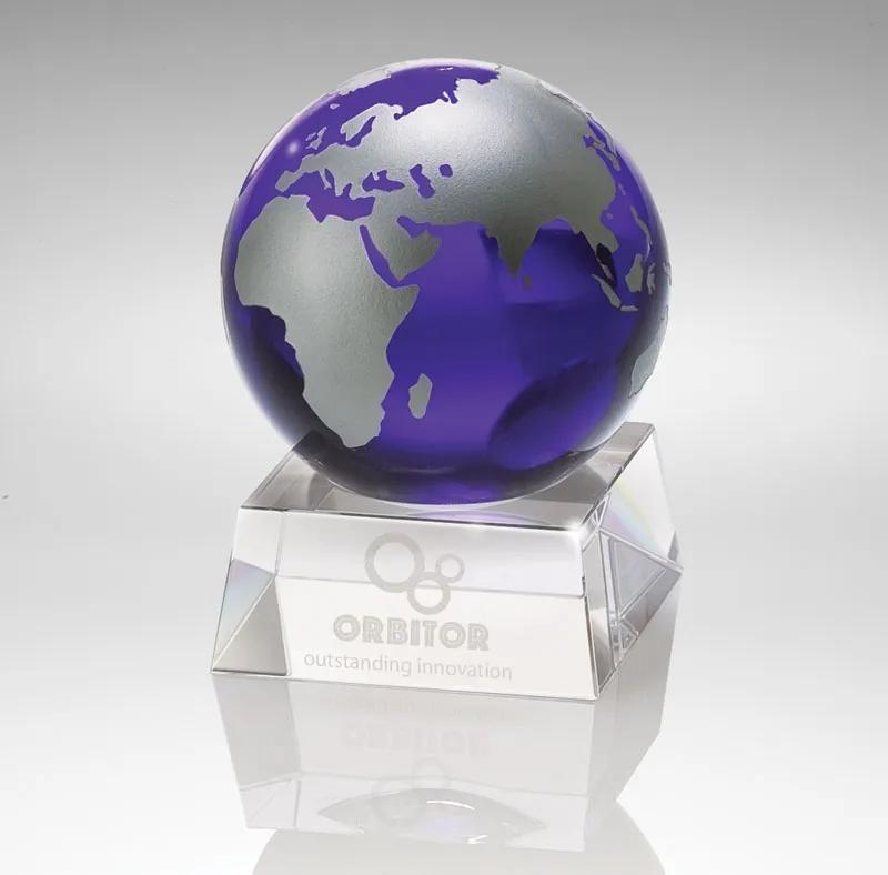 Crystal Globe Blue on Clear Base - 3 in