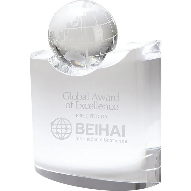Crystal Globe Award on Wave Base - 6.38 in