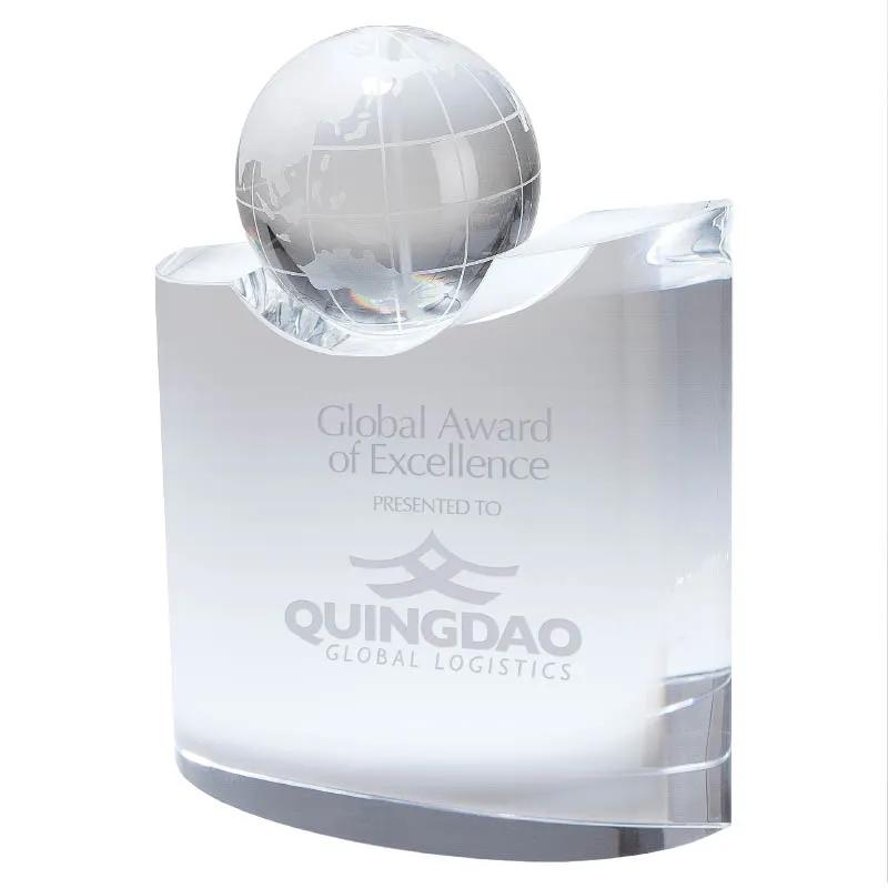 Crystal Globe Award on Wave Base - 6.38 in - product view 3