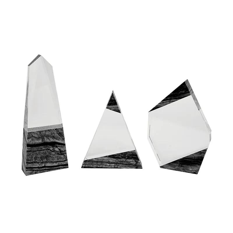 Crystal Award Triangle with Black Marble Trim - 8 in - product view 4