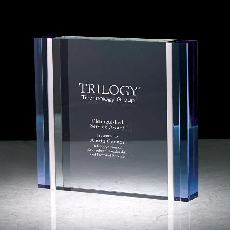 Crystal Award Blue Rectangle with Aluminum Edge - 6 x 6 in - product view 2