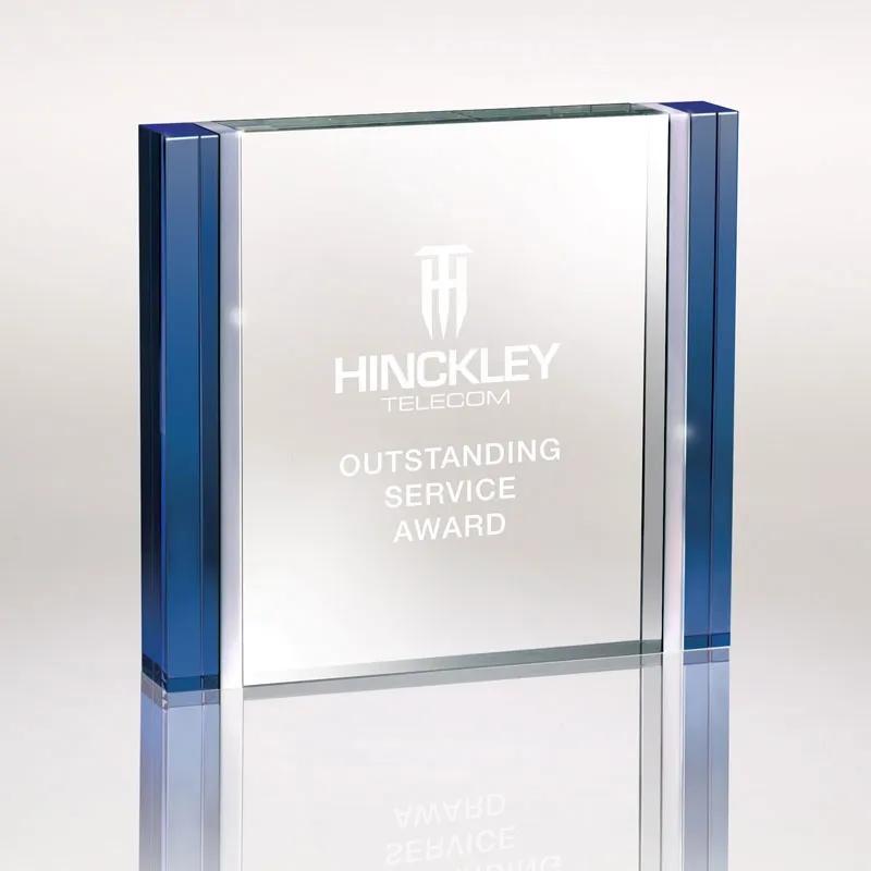 Crystal Award Blue Rectangle with Aluminum Edge - 6 x 6 in - product view 3