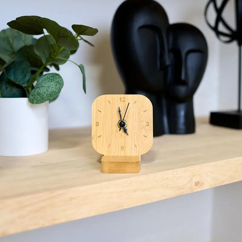 Desk Clock Bamboo Natural Grain Minimalist - 3 3/8 in - product view 6
