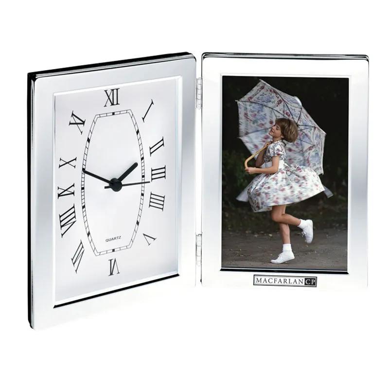 Desk Clock Photo Frame Roman Numeral Silver - 4 x 6 in - product view 3