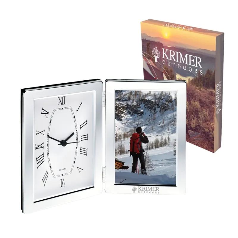Desk Clock Photo Frame Roman Numeral Silver - 4 x 6 in - product view 4