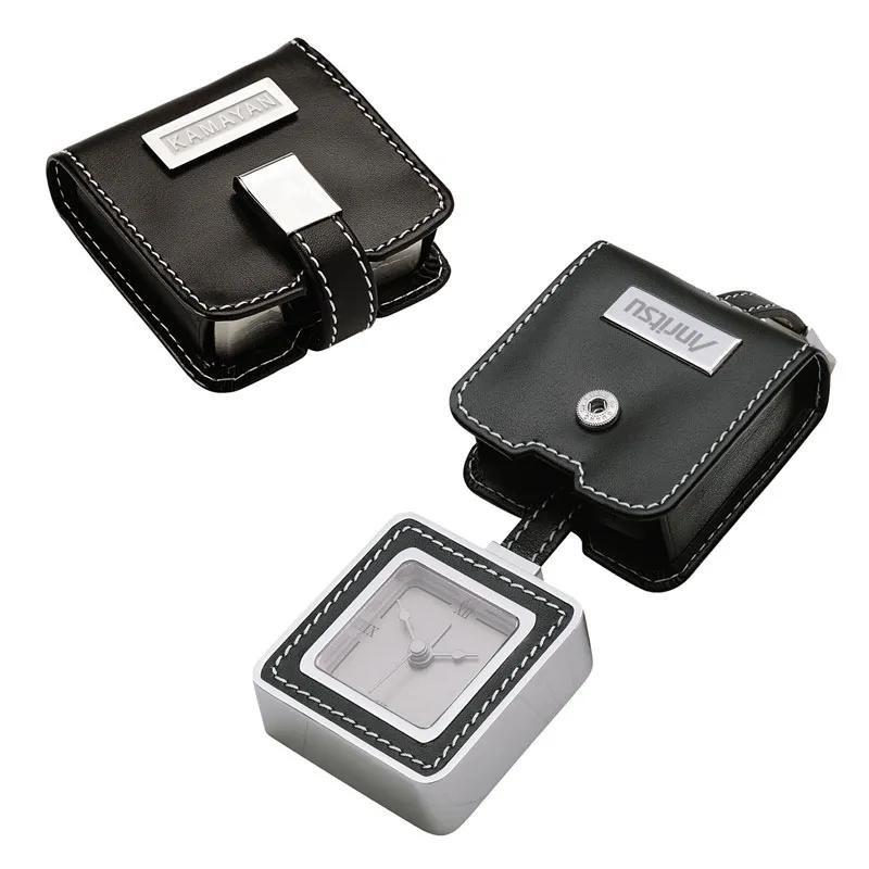 Travel Alarm Clock Leatherette Drop-Down Snap Closure - product view 4