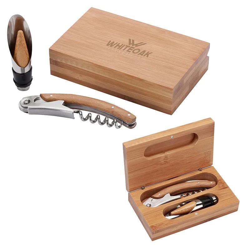 Wine Set Bamboo 2-Piece Hinged Box - 5 1/8 in W - product view 4