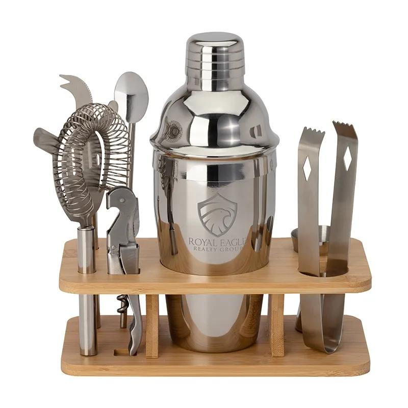 Cocktail Set 7-Piece Bamboo Holder Steel Tools - 19 oz