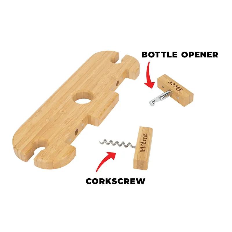 Bamboo Wine Caddy with Bottle Opener - 3 Piece - product view 2