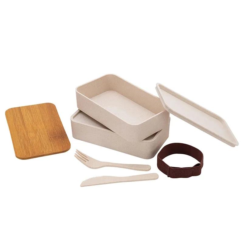 Bamboo Bento Lunch Box Set with Cutlery - 2 Compartment - product view 7